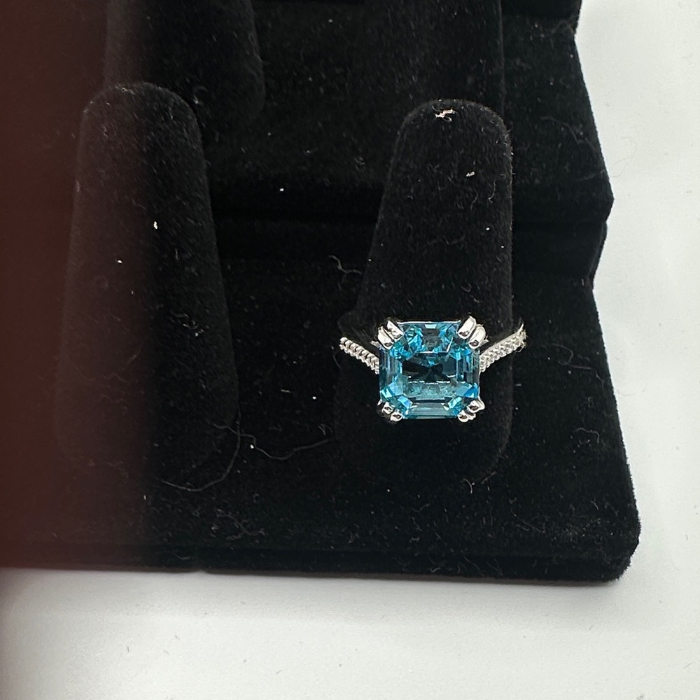 Blue Topaz Emerald-Cut Gemstone Ring - Women Jewelry